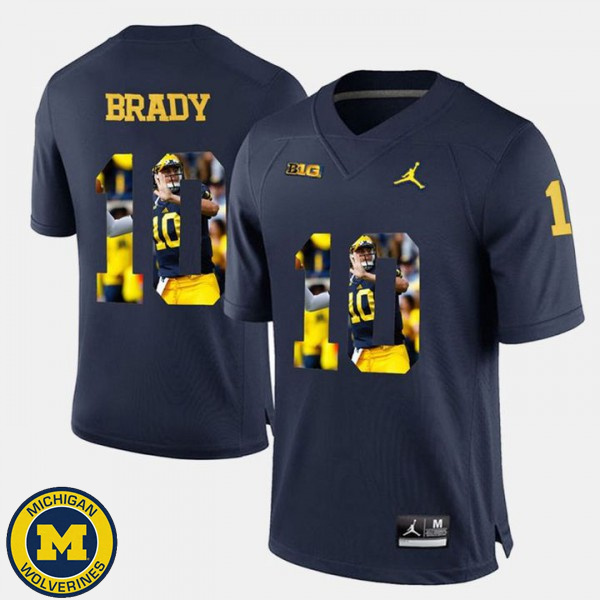 Men University of Michigan #10 Tom Brady Navy Jordan Brand Pictorial Football Jersey